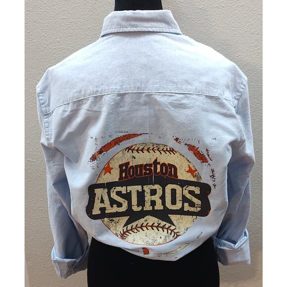 H&M Adult Small Chambray Button Down One Of A Kind Astros Game Day Shirt B20 - Picture 2 of 7